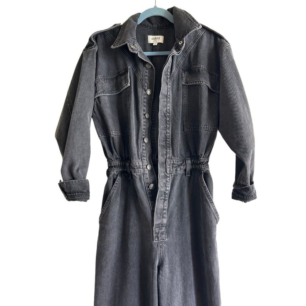 Agolde Vianka Denim Utility Button Up Jumpsuit Long Sleeve Size 6 Photogram - Picture 3 of 8